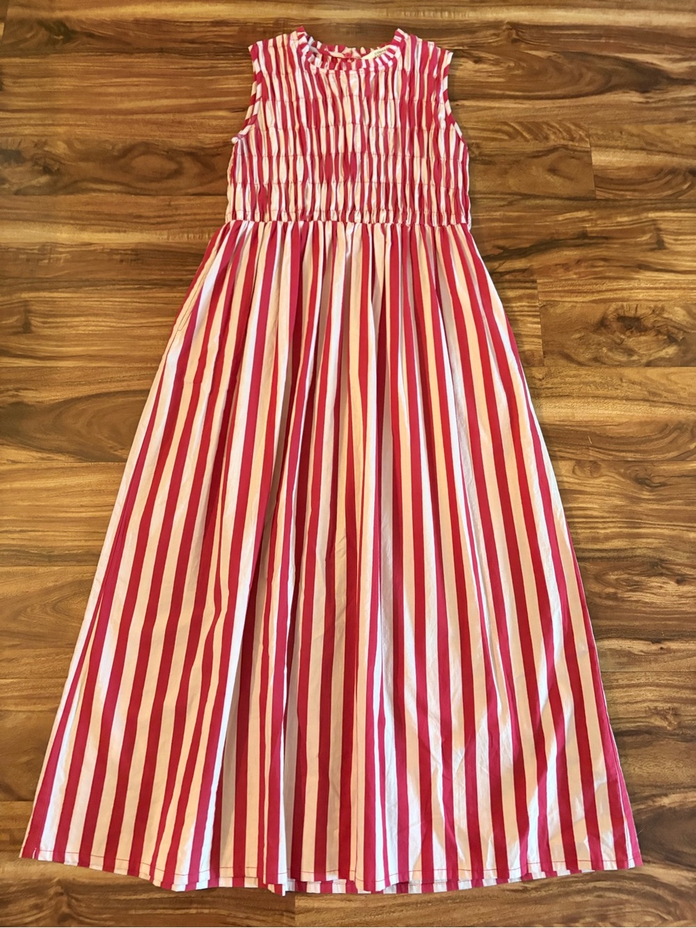 Compania Fantastica Women’s Red & White Striped Smocked Dress Size Small S NEW